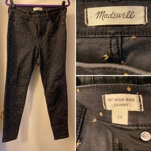 10” High-Rise Skinny Jeans, black with gold dots